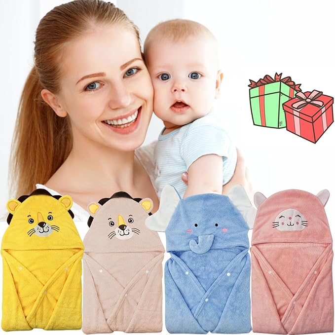 ROMASA Baby Bath Towel Ultra Soft Hooded Towel Highly Absorbent Bathrobe Blanket Toddlers Shower Gifts for Boys Girls-27.5" x 55" (Yellow Lion)