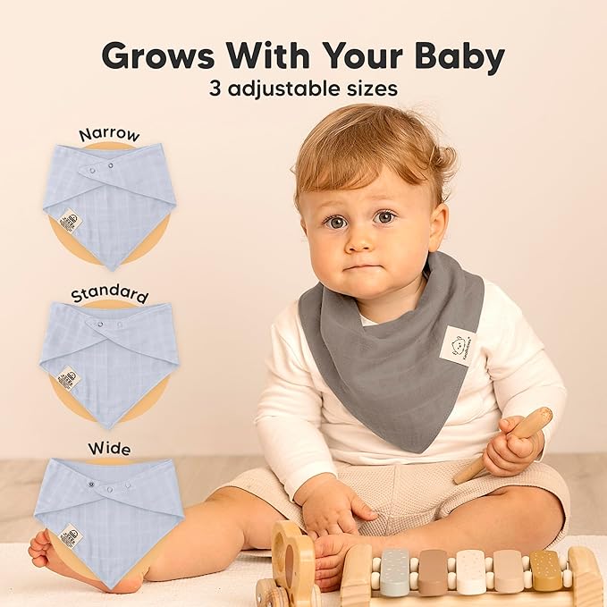 KeaBabies 8-Pack Muslin Baby Bibs for Boys, Girls - Muslin Bandana Drool Bibs for Baby Girl & Boy, Drooling Newborn, Teething Toddler, Infant 0-36 months, 100% Cotton Extra Absorbent & Soft (Nimbus)