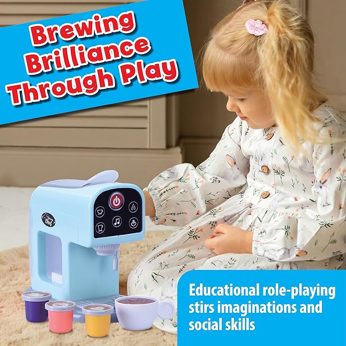 Small World Toys Kids Coffee Maker with Lights and Sound, Cuppa Joe Coffee Maker with Cup and Pods, Automatic Shut-Off Espresso Machine, Realistic Kids Coffee Playset, Gift for Girls and Boys