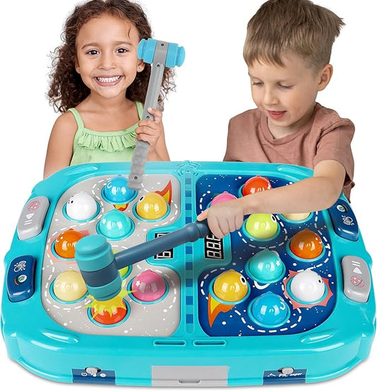 2-Player Whack Game Mole Toy for Kids Ages 3+, 11x15in Early Learning Toy with Lights & Sounds, Interactive Pounding Bench with 9 Speed Levels, Perfect for Families with Multiple Kid of Different Ages