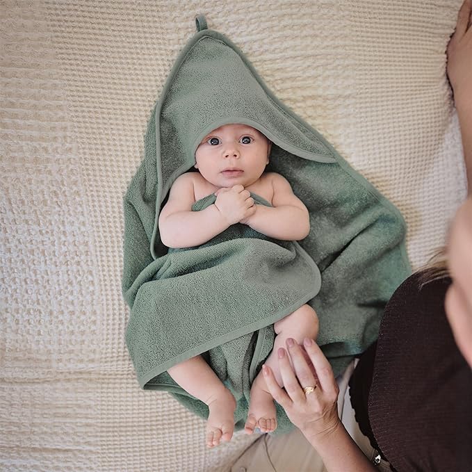 Baby Hooded Towel – Organic Cotton Baby Bath Towels – Baby Towels, Baby Bath Towels for Baby Boy, Baby Girl, 32" x 32" Super-Soft and Absorbent Baby Towels for Newborn (Roman Green)