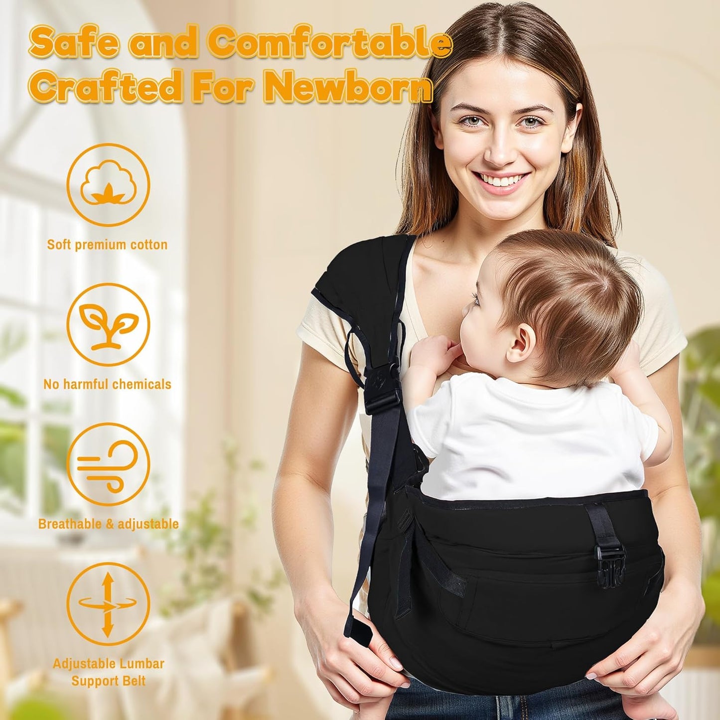 Baby Carrier Newborn to Toddler,Adjustable Baby Sling Carrier,Comfortable and Lightweight Toddler Carrier for 25-60 lbs,Ideal for Shopping Travelling