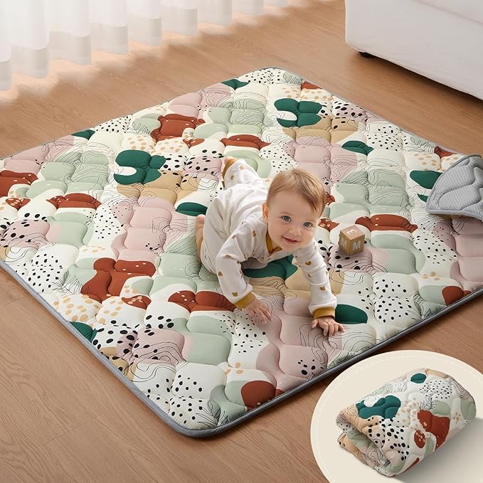 Blissful Diary Portable Baby Play Mats for Floor, Thicker Cushioned Foldable Baby Crawling Mat for Indoor Outdoor, Modern Abstract 43" X 43"
