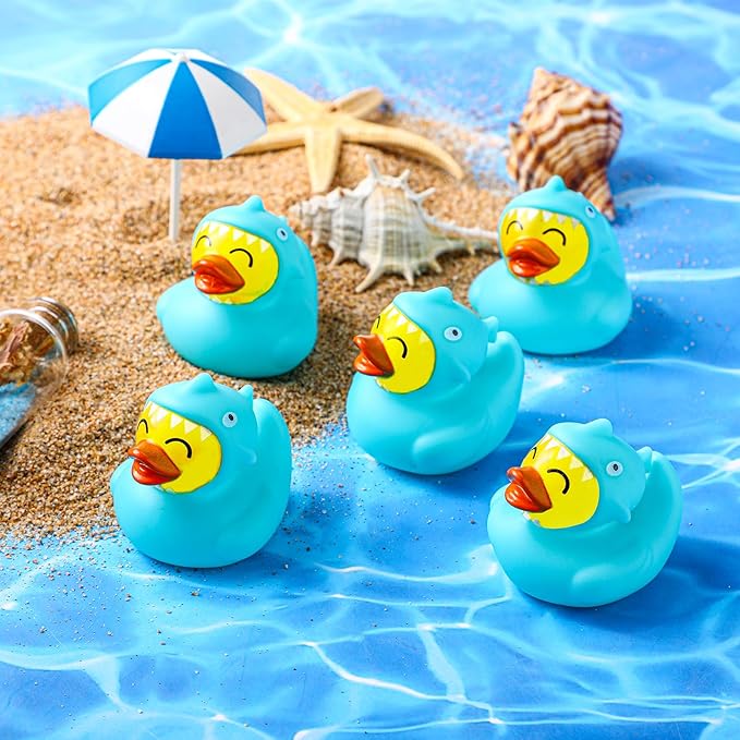 Rubber Duck 2 Inch Duck Bath Floating Rubber Ducky Adorable Party Supplies for Ducky Birthday Party Gift Nature Birds Lovers Hunting Decoration(24 Pcs,Blue Shark)