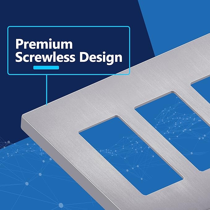 LIDER Brushed Finish Decorator Switch Cover, Screwless Wall Plate, Mid-Size 3-Gang 4.88" x 6.77", Unbreakable Polycarbonate Thermoplastic, UL Listed, LSWP-33M-BSV, Brushed Silver