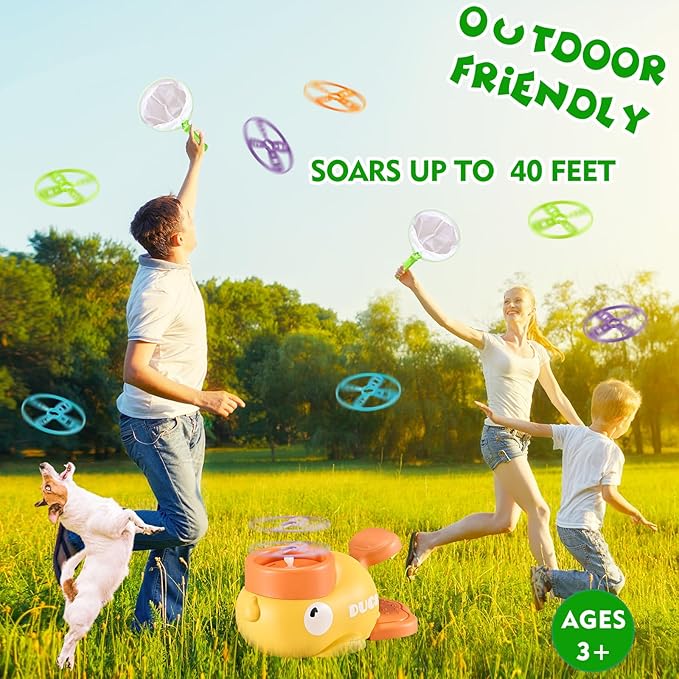 COUOMOXA Flying Disc Launcher for Kids: 3-12 Year Old Boys Girls Throw and Catch Outdoor Indoor Sports Game - Fun Family Activity Chasing Toys - Perfect Birthday Party Gift for Kid