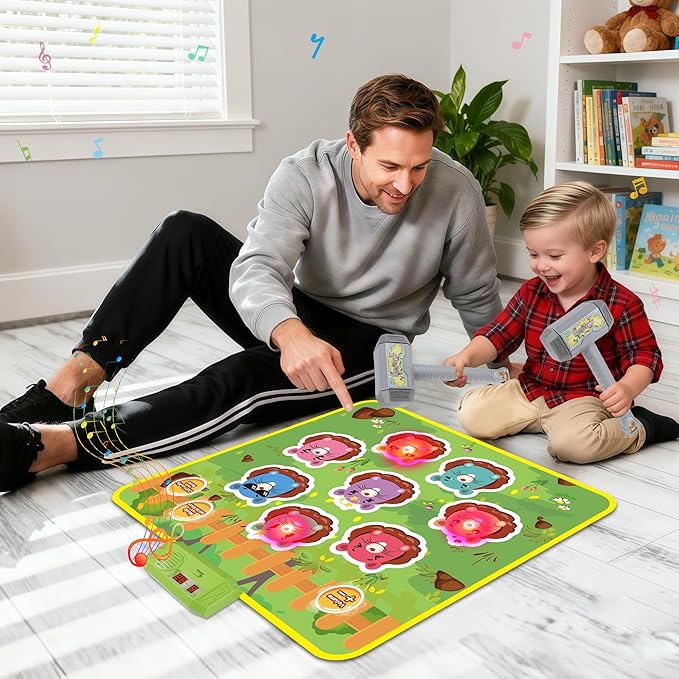 M SANMERSEN Whack A Mole Game Toys for Kids, Toddler Toys for Ages 2 3 4 5 Whack A Mole Game Playmat with 2 Hammers, Birthday Gifts for Kids Boys Girls Family Games Party Favors