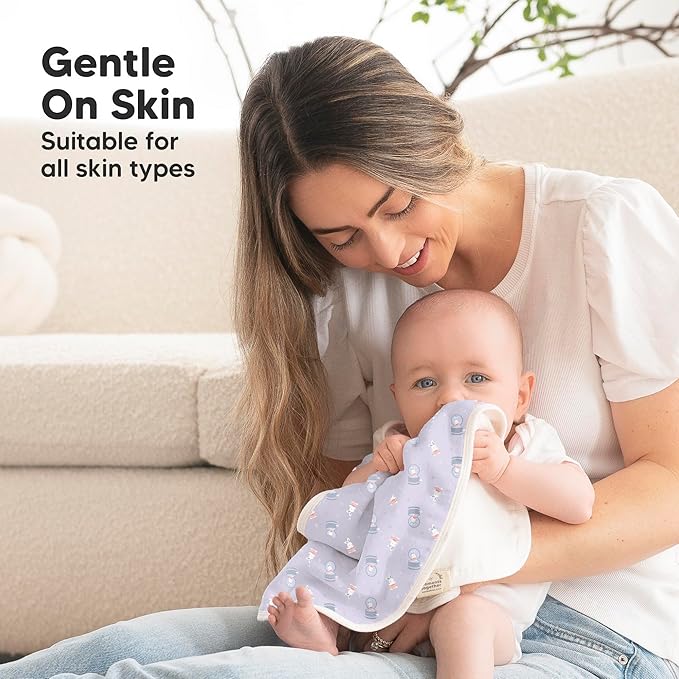 5-Pack Muslin Burp Cloths Baby Boy, Girl - Very Absorbent Baby Burp Cloth Rags, 8-Layers Viscose Derived from Bamboo Cotton Muslin Towel, Super Soft Spit Up Rags, No Shrink Washcloths (Dreamers)