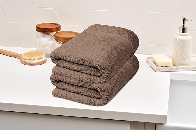 100% Cotton Luxury Bath Sheets - Pack of 2 (35" x 70") | Super Soft, Quick-Dry & Highly Absorbent Towels for Bathroom, Home, Spa & Gym (Taupe)