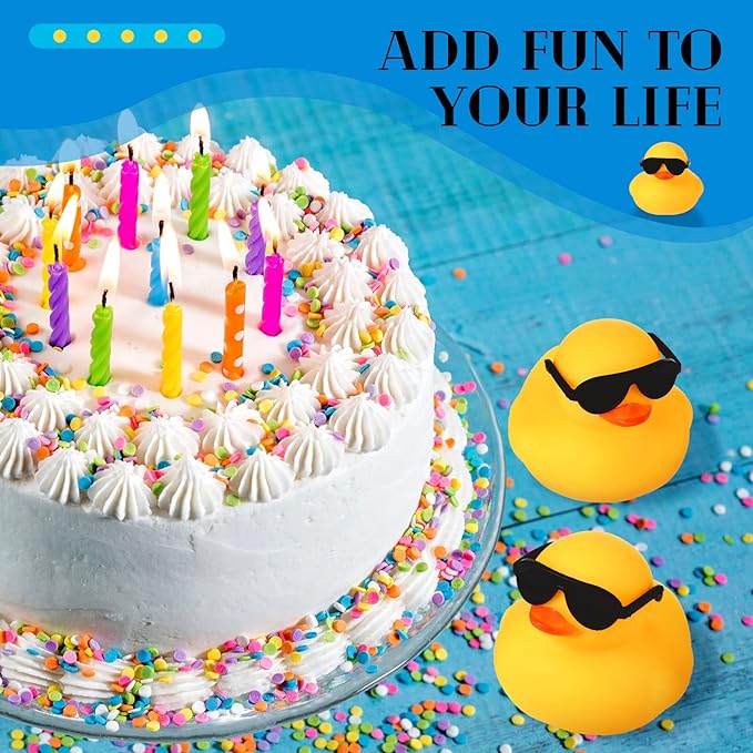 Chivao 48 Pcs Mini Rubber Ducks with Sunglasses in Bulk Small Duck Gift Bathtub Toys for Holiday Cruise Birthday Party Favor(Yellow, Black)