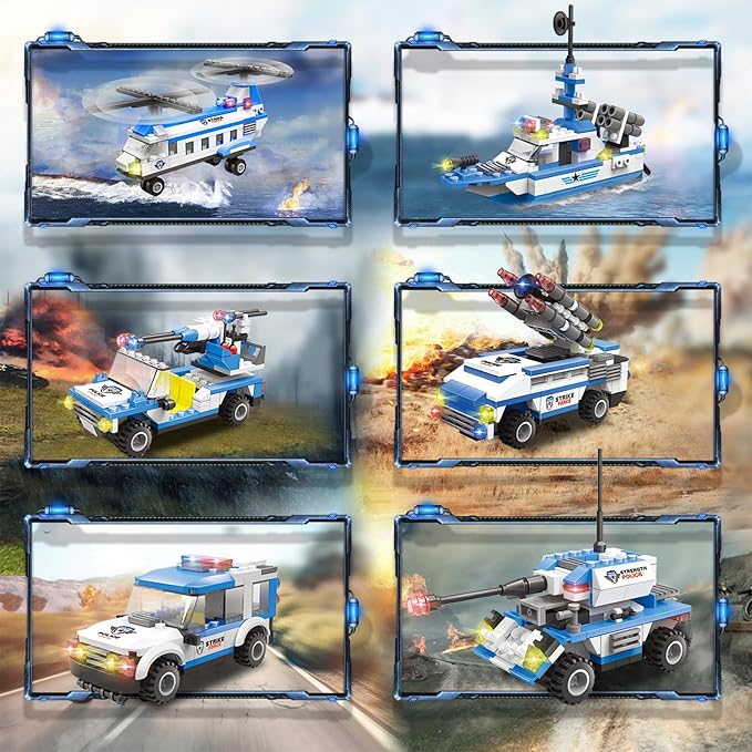 EP EXERCISE N PLAY 1169 Pieces Police Ship Building Blocks Kit with Cop Car Helicopter Patrol Boat for Boys and Girls Age 6-12