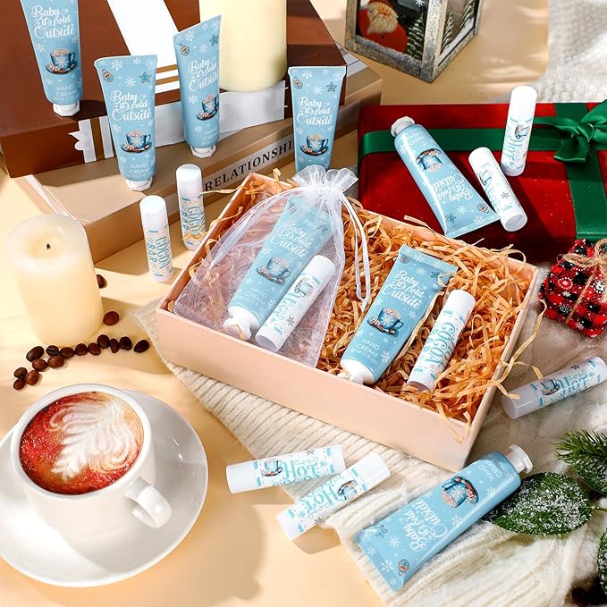 24 Sets Baby It's Cold Outside Baby Shower Hand Creams and Blue Hot Cocoa Lip Balms Gift Sets Winter Wonderland Christmas Party Favors Travel Size Hot Cocoa Bridal Shower Party Supplies for Guests