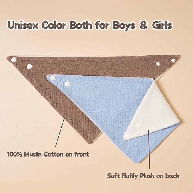 Susurration Muslin Baby Drool Bibs 6Pack Soft Triangular Adjustable Baby Bandana Bibs for Unisex Baby Girls & Boys