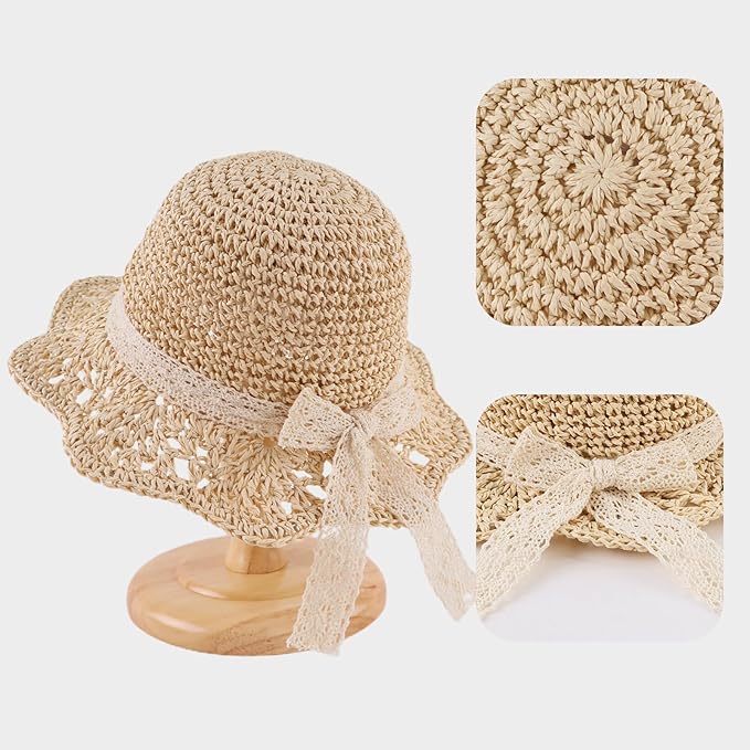 Baby Girl Straw Hat Outdoor Baby Sun Protection Hats Summer Bowknot Beach Cap for Infant Toddler Girls