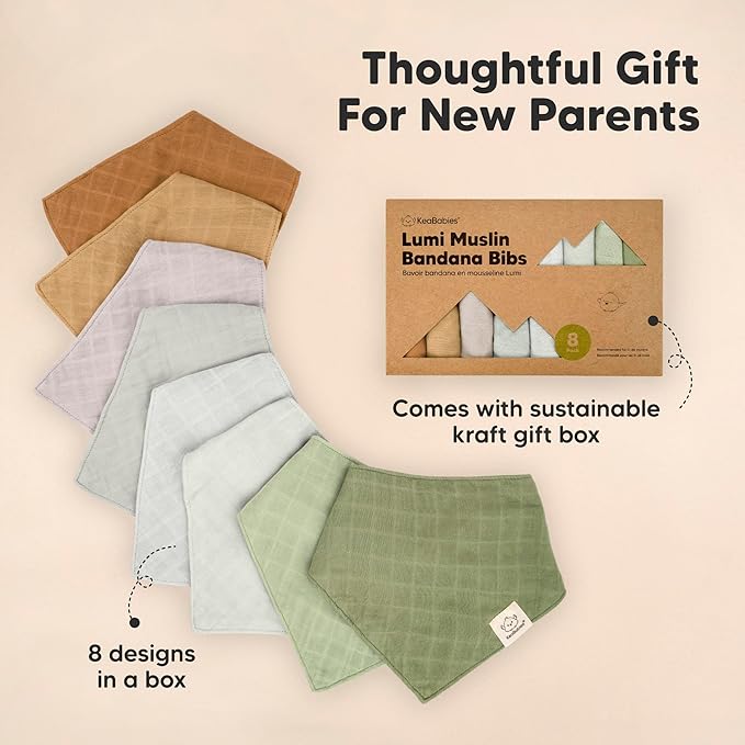 8-Pack Muslin Baby Bibs for Boys, Girls - Muslin Bandana Drool Bibs for Baby Girl & Boy, Drooling Newborn, Teething Toddler, Infant 0-36 Months, 100% Cotton Extra Absorbent & Soft (Pine)