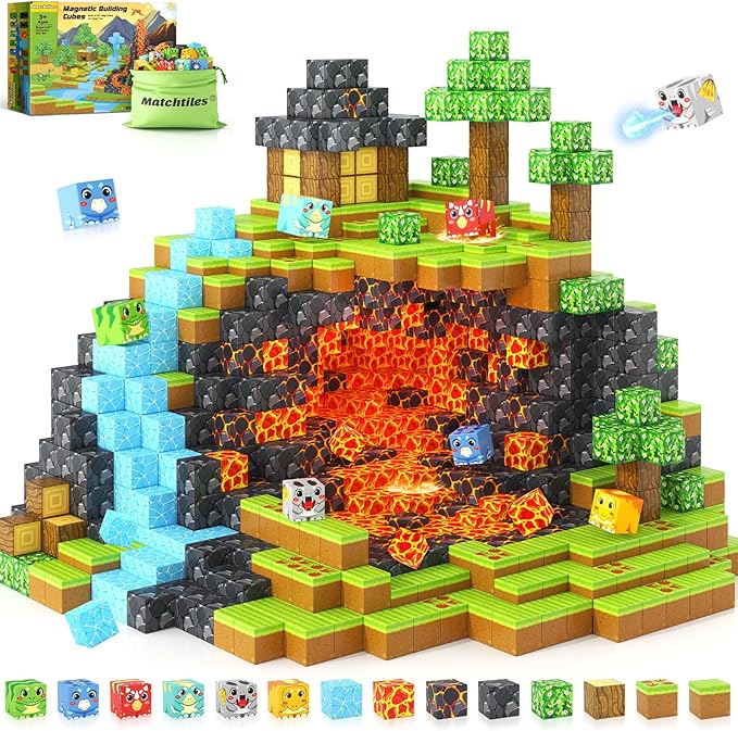 Magnetic Blocks Toys, Build Mine Magnet World Dinosaurs Set, Magnetic Tiles Building for Boys & Girls Kids Ages 3-5 5-7, STEM Montessori Sensory Toys for Toddlers Gifts for 3+ Years Old