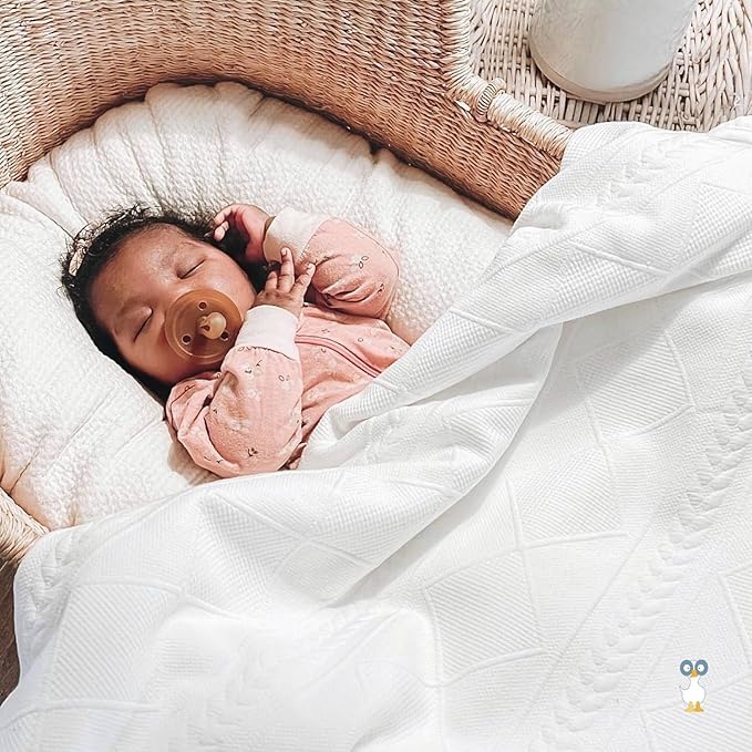 GooseWaddle Luxury Knit Baby Blanket (30”x40”), Premium Comfort from Ultra Soft Fabrics That Get Softer with Use, Perfect for Any Infant Nursery, Boy or Girl, Machine Washable (White)