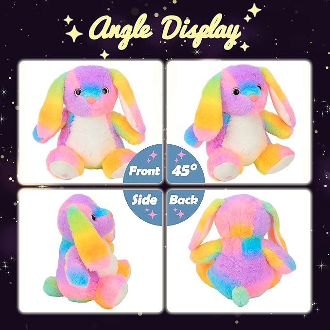 Hopearl LED Plush Bunny Colorful Lighting Up Stuffed Animal Rabbit Floppy Night Lights Glow in The Dark Birthday Festival for Kids Toddler Girls, Rainbow, 10''