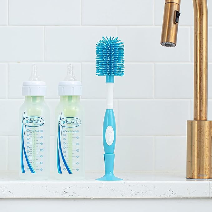 Dr. Brown's Soft Touch No Scratch Baby Bottle Cleaning Brush Nipple Cleaner with Stand and Storage Clip, BPA Free, Blue 1-Pack