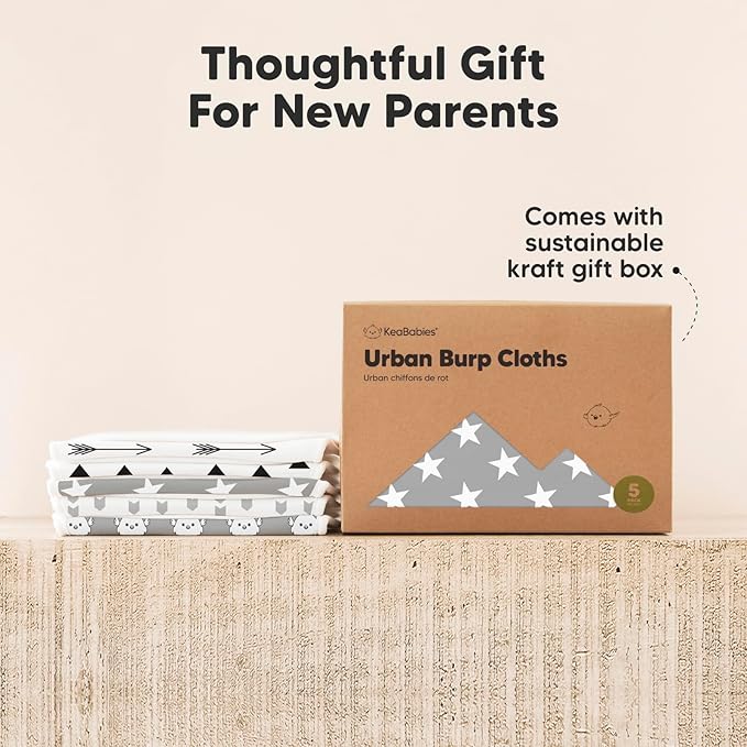 Organic Burp Cloths Baby Boy & Girl - 5-Pack Super Absorbent Cotton Burping Cloths for Babies, Soft & Plush Newborn Spit Up Rags, Infant Towels for Milk Spit Up, Unisex, Large 21" x 10" (Grayscape)