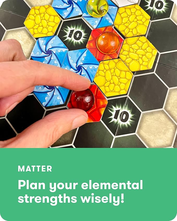 Simply Fun Matter Board Game – Area Control Strategy Game for Teens and Adults Ages 10+ – Includes Game Board, 92 Element Tiles, 56 Elementals, 14 Matter Tiles, 4 Player Screens, 2 Bags – 2-4 Players