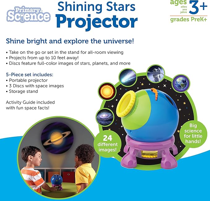 Learning Resources Shining Stars Projector - 5 Piece Set, Ages 3+ Solar System Toys, Space Projector, Planets, Nature Exploration for Kids
