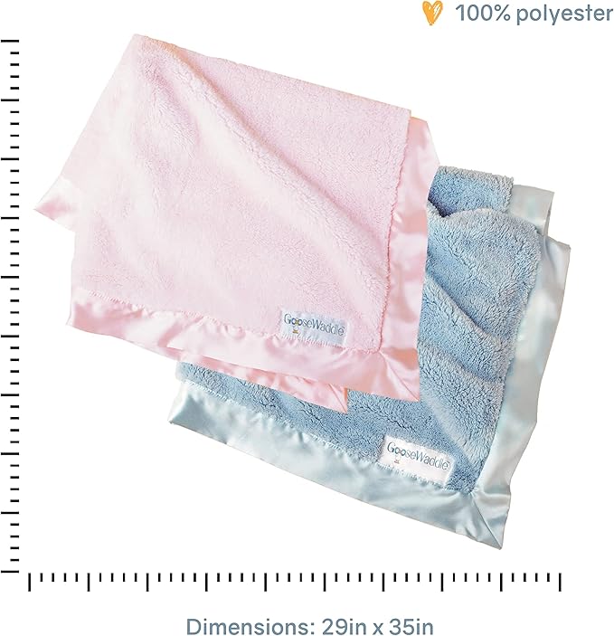 GooseWaddle Luxury Silky Smooth, Satin Trimmed Baby Blanket, 100% Polyester Machine Washable Blankie, Soothing Nursery or Crib Bedding for Girl (29x35 Inches) Pink