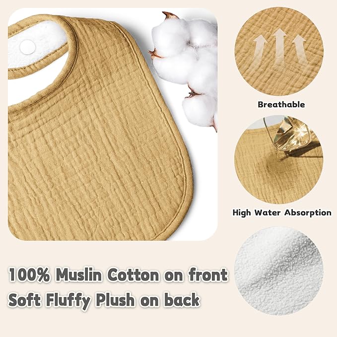 Susurration Muslin Baby Drool Bibs 10Pack Soft Square Adjustable Bandana Bibs for Unisex Baby Girls & Boys