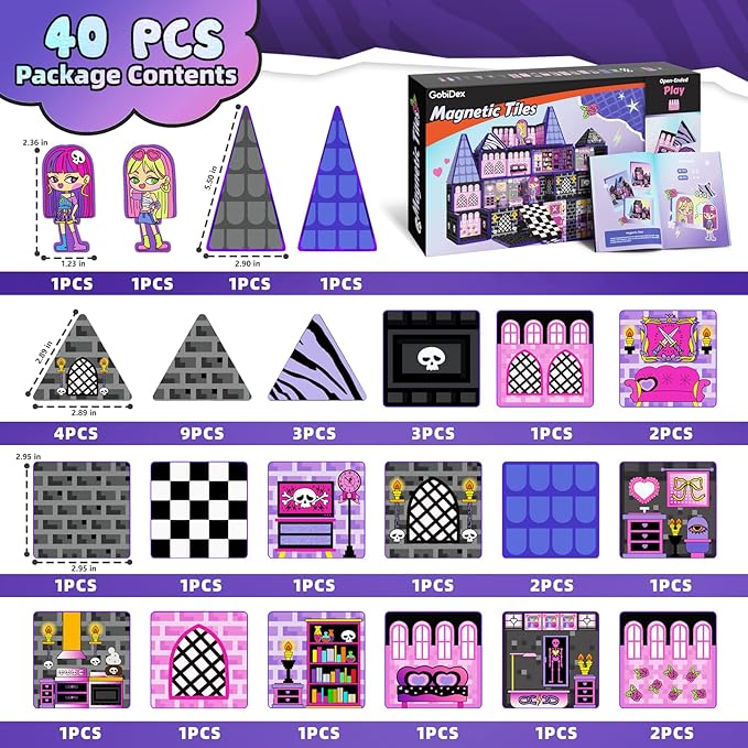 GobiDex Magnetic Tiles Doll House Building Toys, Monster Magnetic Blocks for Kids Ages 3-8,STEM Magnet Toys Birthday for 3+ Year Girls,Haunted Castle Playset