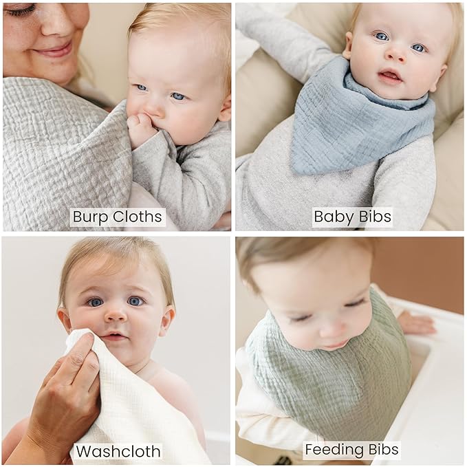 Konssy Muslin Baby Bibs 10 Pack Baby Bandana Drool Bibs 100% Cotton for Unisex Boys and Girls, Soft Absorbent Set for Teething and Drooling