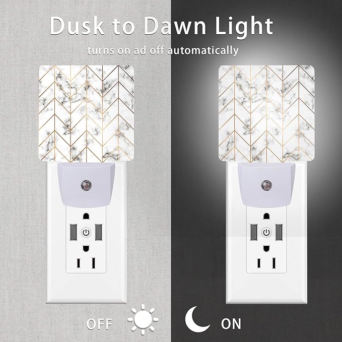 Marble Line Geometric Night Light,Plug-in Night Lights with Dusk-to-Dawn Sensor for Stairway/Hallway/Kitchen Sleep Friendly lamp for Women/Girls/Boys Gift,0.5W