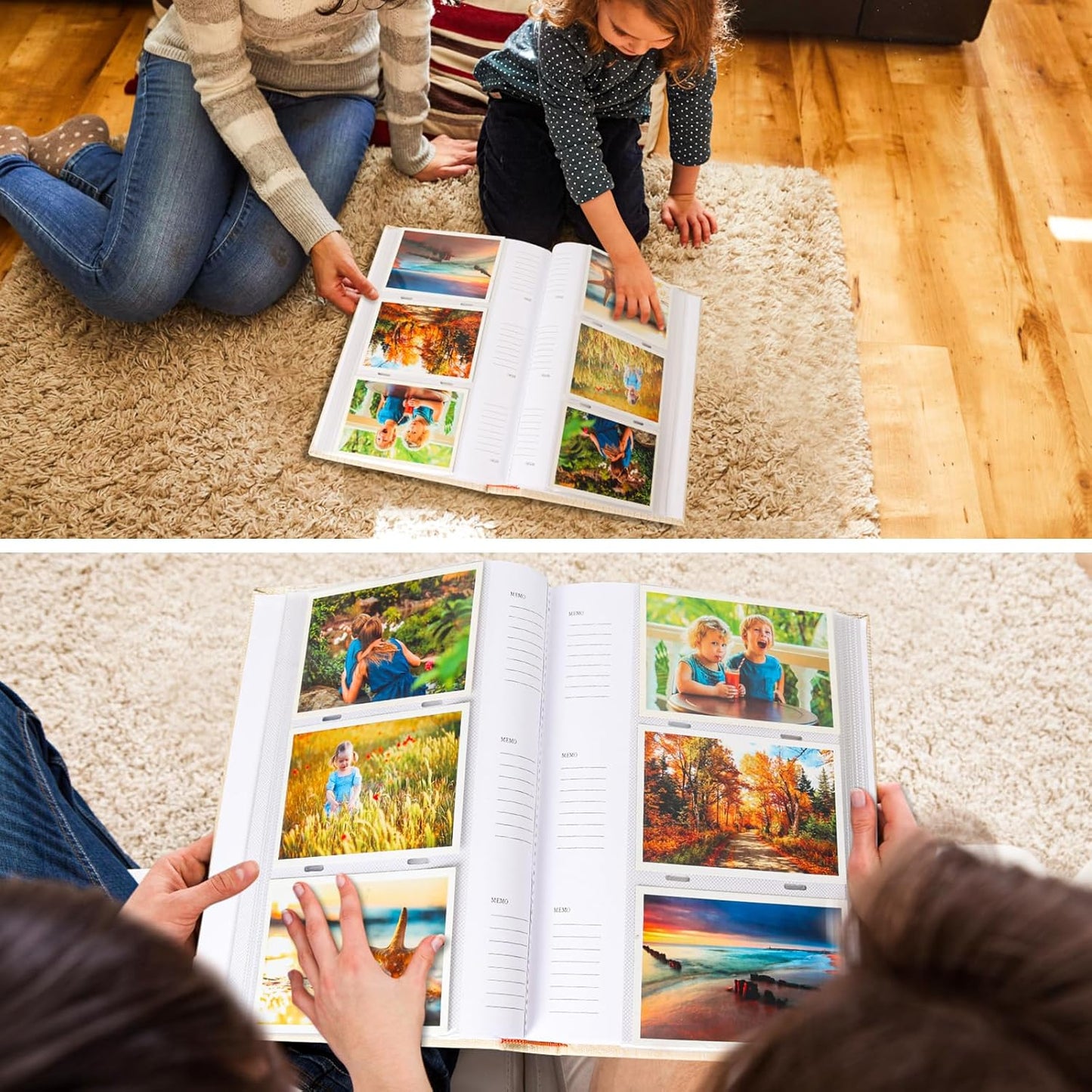 RECUTMS Photo Album with Writing Space 50 Sheets Hold 300 4x6 Photos,Leather Cover with Front Window Slip-in Picture Album for Wedding Family Baby Vacation (Brown)