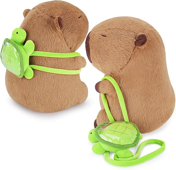 Achwishap Capybara Plush,Cute Plushies Capybara Stuffed Animal,Soft Capybaras Plush Toys,Kawaii Plushie Stuffed Toys with Turtle Backpack Plushies Gifts for Kids Adults Birthday(Capybara Turtle,14”)