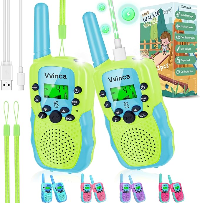Vvinca Walkie Talkies for Kids Rechargeable Toys for Ages 5-7, Long Range 22 Channels 2 Way Kids Walkie Talkie with Flashlight for Camping Hiking Indoor Outdoor 3 4 5 6-12 Boy Girl Christmas Birthday