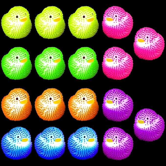 18Pcs LED Light Up Rubber Duck,Puffer Ball Flashing Bath Ducks,Glow Toy Mardi Gras Rubber Ducks Cute Ducklings are Suitable for Birthday Party Gift,Summer Beach Activities,Classroom Prizes,Bath Toy