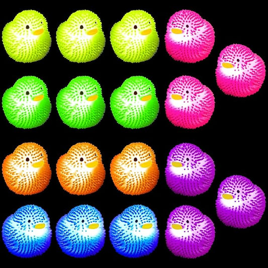 18Pcs LED Light Up Rubber Duck,Puffer Ball Flashing Bath Ducks,Glow Toy Mardi Gras Rubber Ducks Cute Ducklings are Suitable for Birthday Party Gift,Summer Beach Activities,Classroom Prizes,Bath Toy