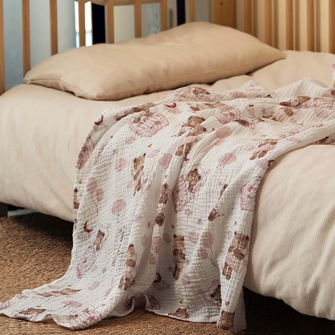 GLLQUEN BABY Muslin Swaddle Blankets,3-Pack Receiving Blanket for Newborn Boys and Girls,Baby Swaddle Blanket Unisex,Little Bear,Baby Essentials, Registry & Gift, 40 x 38 inches