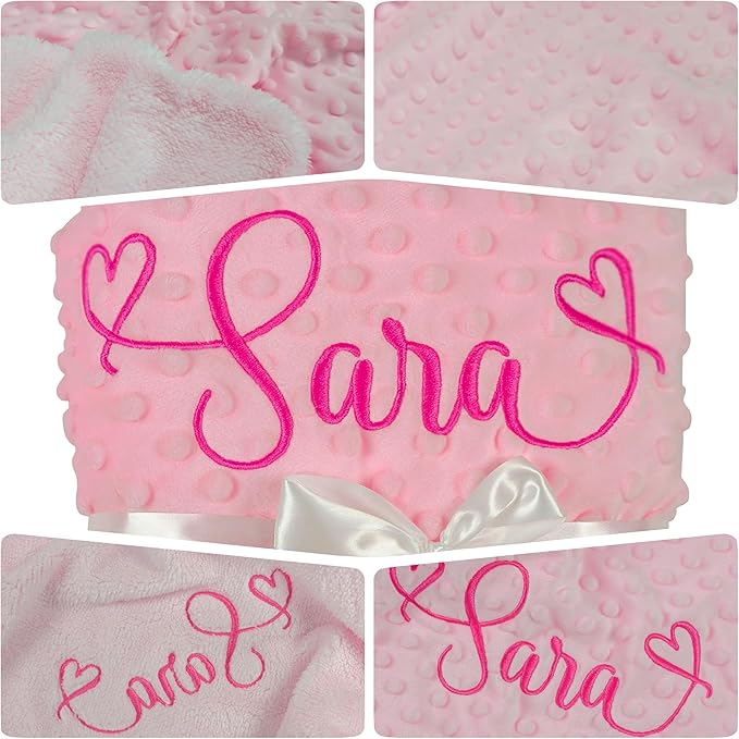 Personalized Baby Blankets for Girls and Boys, Custom Baby Blanket with Name, Embroidered Soft Minky Fleece Customized Nursery Blanket, Newborn Shower Christening Birthday Gift, 27 * 35 Inch