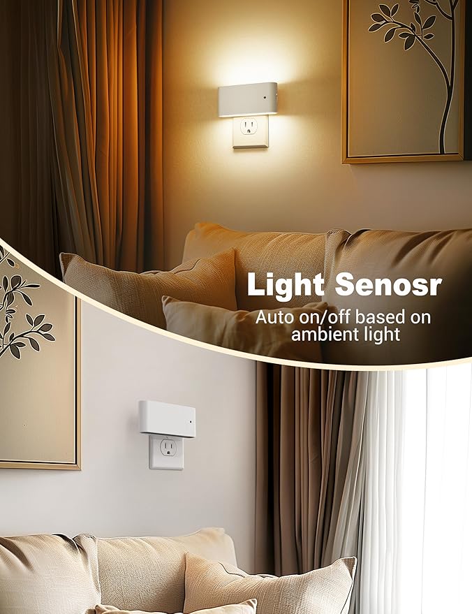 JandCase LED Night Lights Plug into Wall, Night Light with Dusk to Dawn Light Sensor, Dimmable Night Light Plug in [2 Pack], 3000K Soft White Nightlight for Bedroom Hallway Kids Room Kitchen