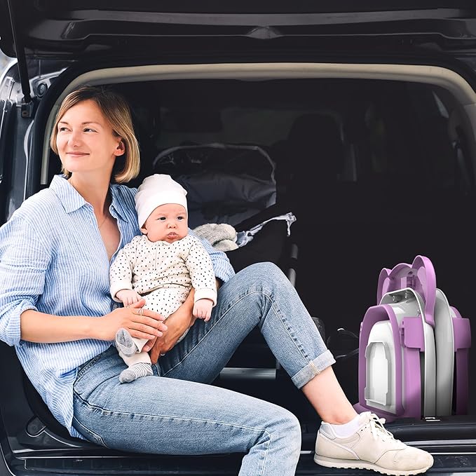 MoreFeel Collapsible Baby Bathtub for Newborn with Thermometer & 1 Hooded Towel & 1 Soft Floating Cushion,Portable Travel Bathtub with Drain Hole, Durable Foldable Baby Tubs for Infants to Toddler