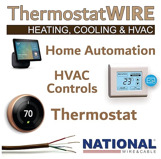 18/4 25Ft. NATIONAL Wire&Cable Thermostat Doorbell HVAC Heating Control Professional Cable Wire - Made in USA - 100% Solid Copper Conductors, CL2 ETL Listed, Low Voltage Applications Use