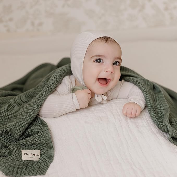 Heritage Knit 100% Organic Cotton Baby Swaddle Blanket for Boys and Girls - Soft Warm Cozy Unisex Receiving Cuddle Blanket for Newborns, Infants & Toddlers (Hunter Green, 0-2 Years)