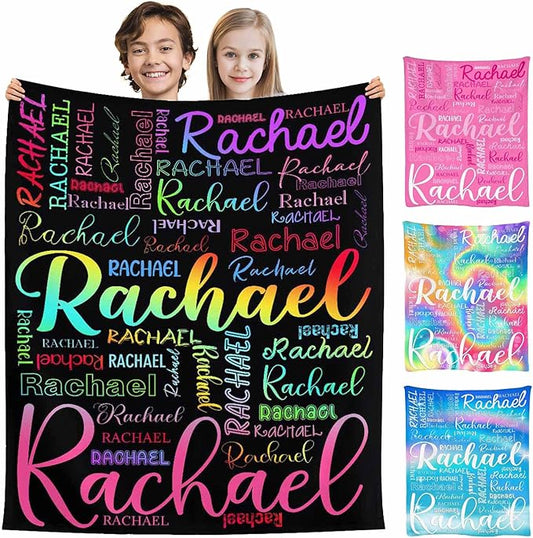M YESCUSTOM Custom Baby Blanket with Name, Personalized Name Throw Blanket for Girls Boys Kids Colorful Customized Flannel Blanket for Men Women Valentines Day Mother's Day Christmas Newborns