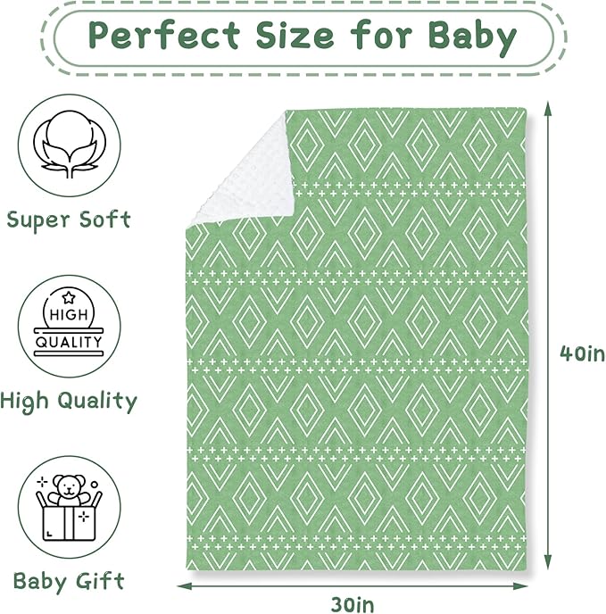 TANOFAR Baby Blankets for Unisex Boys Girls, Ultra Soft Minky Blanket with Double Layer Dotted, Breathable and Lightweight Receiving Blanket for Newborns, 30x40 Inches, Green