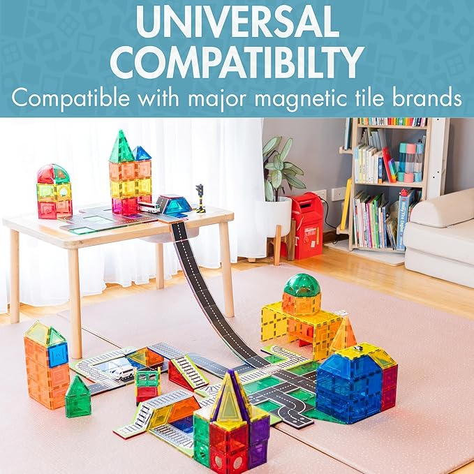 Learn & Grow Magnetic Tiles Road Toppers Set - 40PCs Road Expansion Pack (Tiles not Included), Magnet Car Play Accessories, STEM Building Toy - Construction Toys for Toddlers & Kids Age 3+