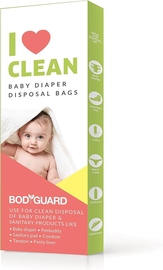 Bodyguard Baby Diaper Disposable Bags - 15 Bags | Odor Sealing for Diapers, Food Waste, Pet Waste, Sanitary Product Disposal | Durable and Unscented