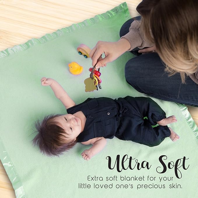 Bamboo Rayon Soft Light Green Toddler Security Blanket - Lime Green Baby Blanket with Satin Edging - Perfect for Naps, Car Carrier, Stroller Rides and Travel - 34 x 47 inches - Newborn Baby Blankie