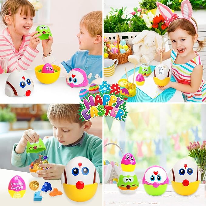 Easter Egg Toys for Toddler, 8 Pcs Nesting & Stacking Chicks Matching Toys, Plastic Eggs Fillable, Easter Basket Stuffers, Gift for Unisex 18 months+