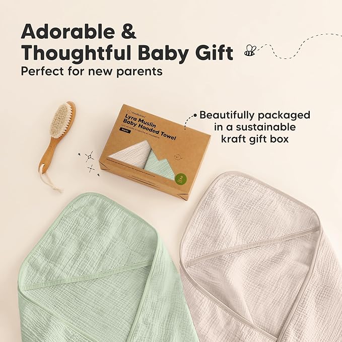 KeaBabies Muslin Hooded Baby Towels for Newborn Girls, Boys - 2-Pack, 35x35 Organic Cotton Baby Bath Towels Hooded, Soft Absorbent, Toddlers, Kids, Infant, Newborn Bath Essentials (Sage, Regular)