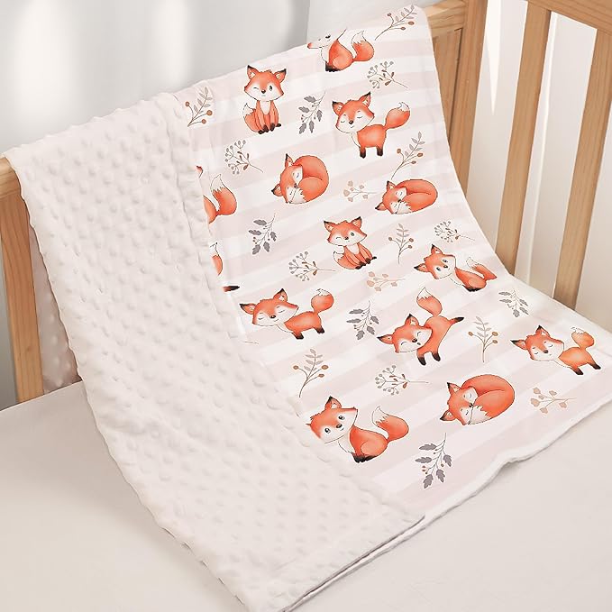 SANDJEST Fox Kid Blankets for Girl Boy - 30 x 40 Minky Blanket with Double Layer Dotted Backing - Shower Gifts for Nursery